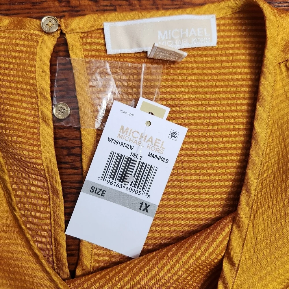 Michael Kors Gold mini Dress size 1x NWT lightweight silky bold elastic waist - Picture 5 of 12